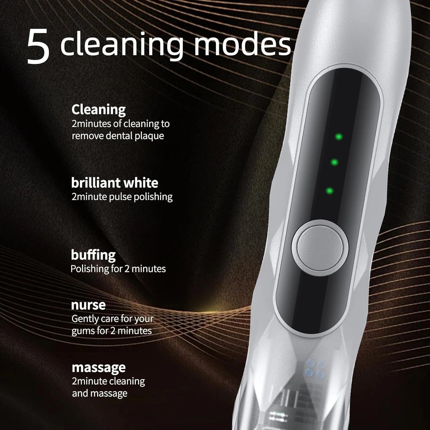 مسواک برقی صوتی لومی‌وید با نوسان و لرزش برای بزرگسالان به همراه 10 سری مسواک برای مسافرت و مراقبت از دندان، موتور 48000 دور در دقیقه، 5 حالت تمیز کردن و تایمر 2 دقیقه‌ای (نقره‌ای)