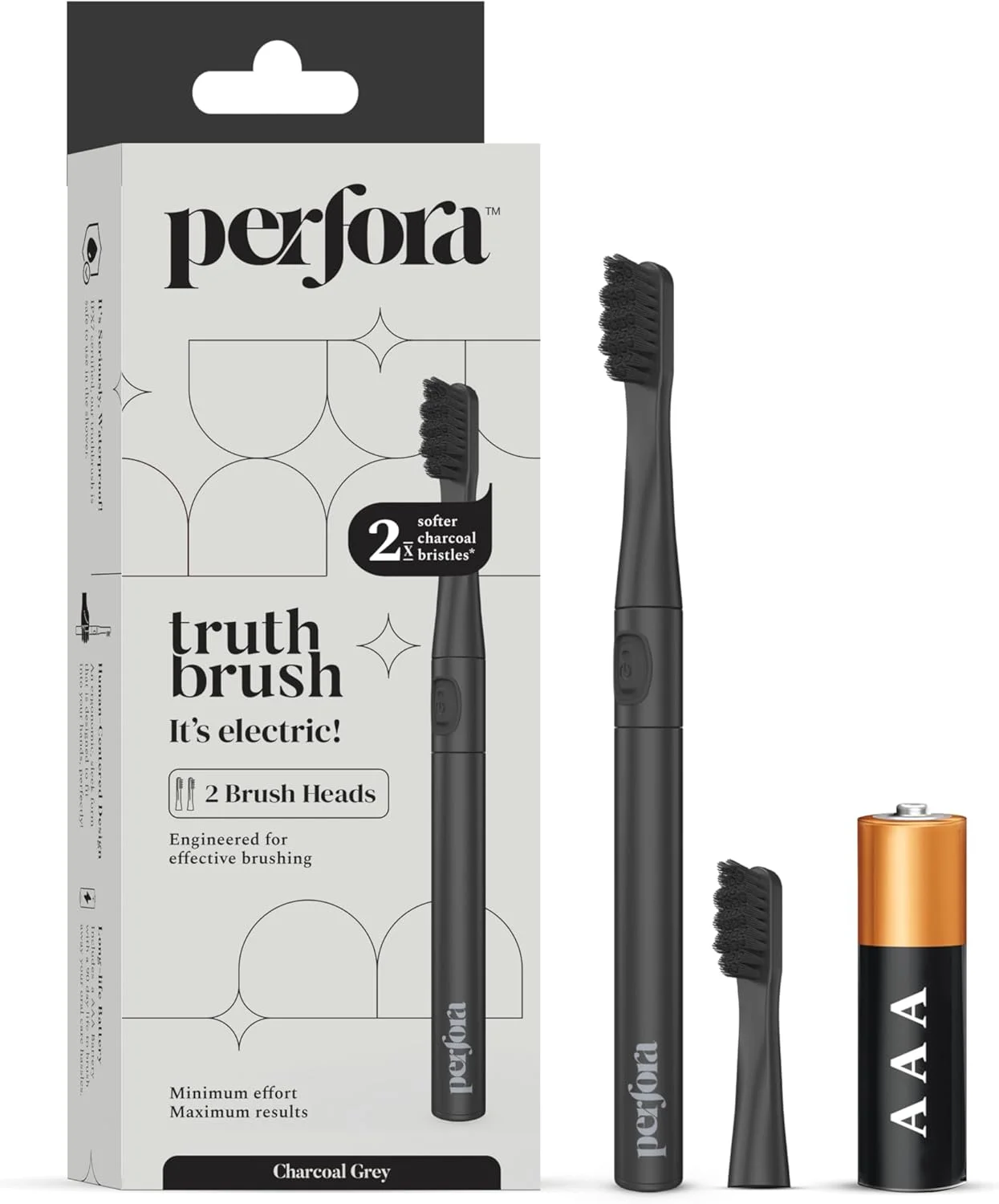 مسواک برقی پرفورا برای آقایان، خانم ها و کودکان با 2 حالت، 2 سر برس، 24000 ضربه، 90 روز عمر باتری - خاکستری ذغالی