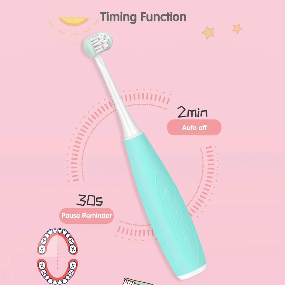 مسواک برقی کودک پپیسکی با سر برس نرم سه بعدی، 3 حالت مسواک زدن، تایمر 2 دقیقه ای، مسواک برقی صوتی با موهای نرم و سر برس قابل تعویض برای کودکان پسر و دختر بالای 6 سال