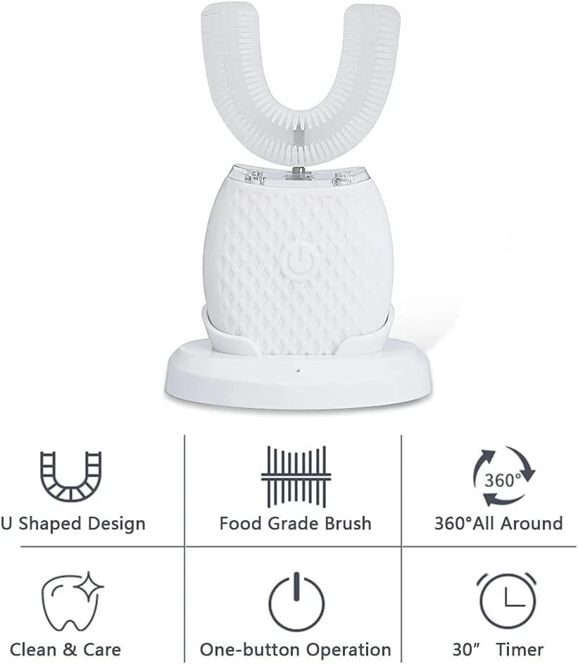 مسواک برقی U شکل Pepisky برای بزرگسالان، ضد آب IPX7، دارای 4 حالت، پاکسازی 360 درجه دهان، تایمر خودکار 30 ثانیه ای