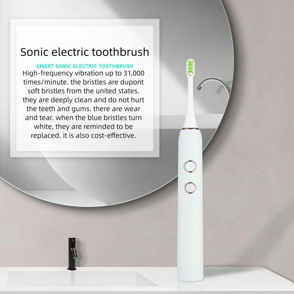 مسواک برقی صوتی بزرگسالان اوگر، مسواک برقی قابل شارژ، 4 حالت کاری، 3 سطح تنظیم قدرت، دارای 4 سری مسواک صوتی، IPX7، تایمر هوشمند، مدل سفید