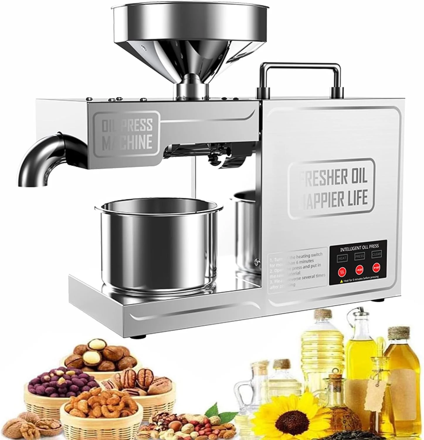 دستگاه روغن گیری استیل، 820 وات قدرت بالا برای پرس سرد و گرم، ایده آل برای استفاده تجاری و خانگی