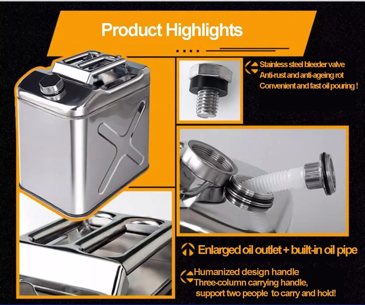 مخزن سوخت استیل ضد زنگ با لوله - طراحی ضد نشت برای نگهداری ایمن بنزین، گازوئیل، روغن خوراکی و آب