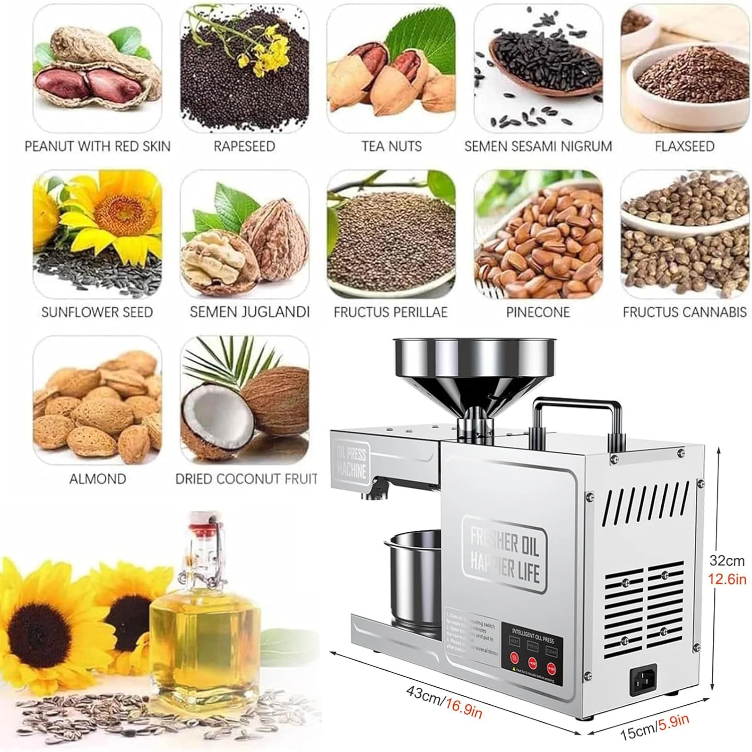 دستگاه روغن گیری استیل، 820 وات قدرت بالا برای پرس سرد و گرم، ایده آل برای استفاده تجاری و خانگی