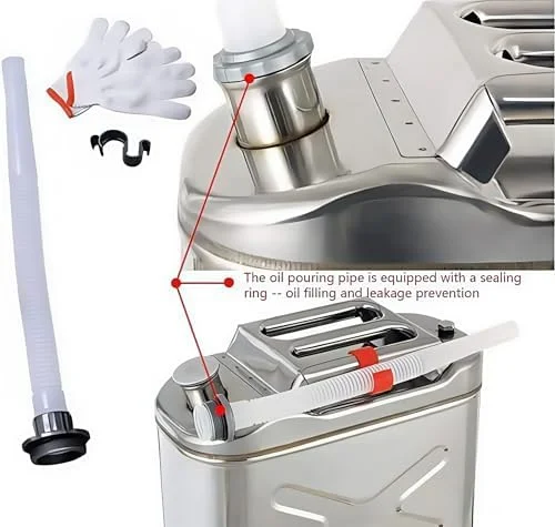 گالن بنزین استیل ضد زنگ، با دسته قابل حمل، نازل تهویه اتوماتیک، گالن سوخت خودرو با صرفه جویی در انرژی برای بنزین و گالن فلزی قابل حمل