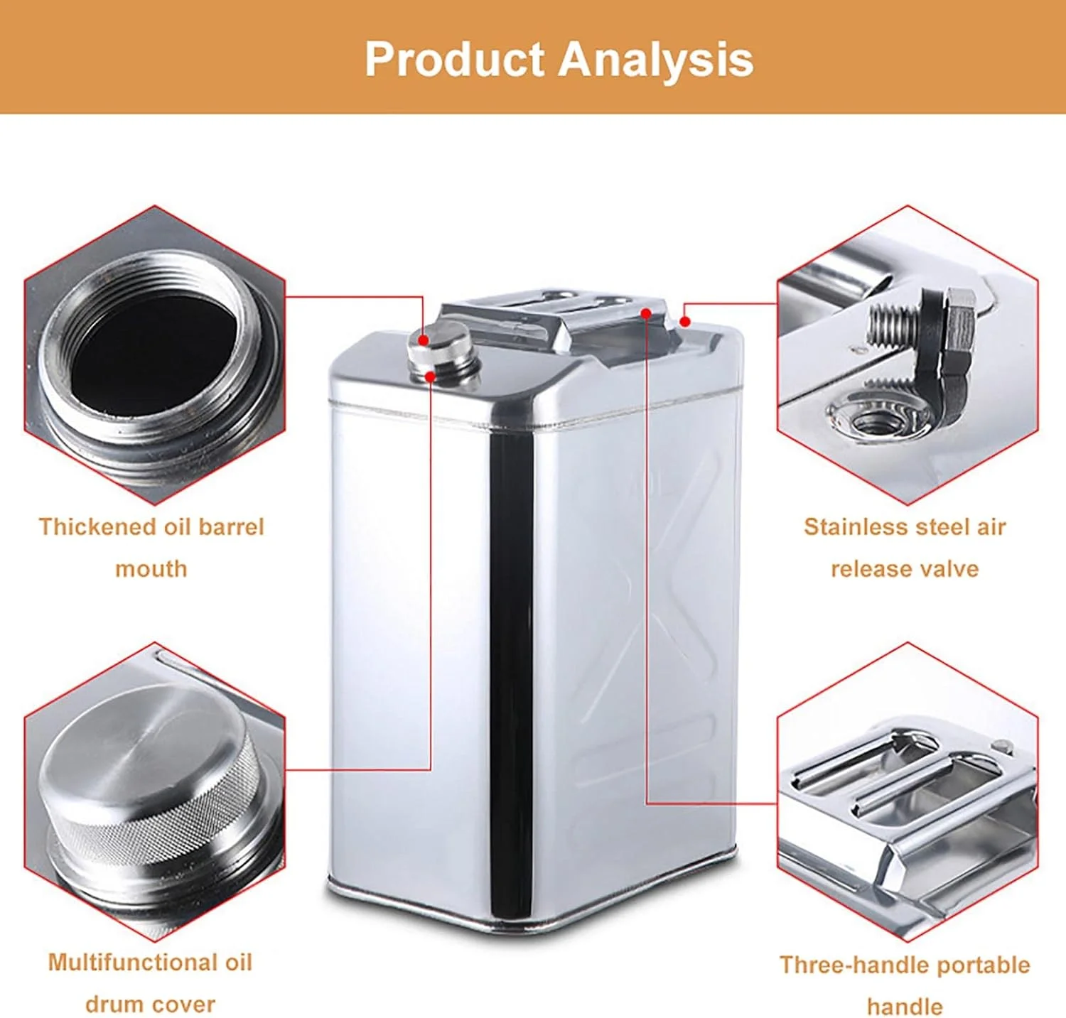 مخزن سوخت استیل 304 - گالن بنزین مناسب خودرو، ای تی وی، لوازم جانبی موتور سیکلت در اندازه های 10، 15 و 20 لیتری