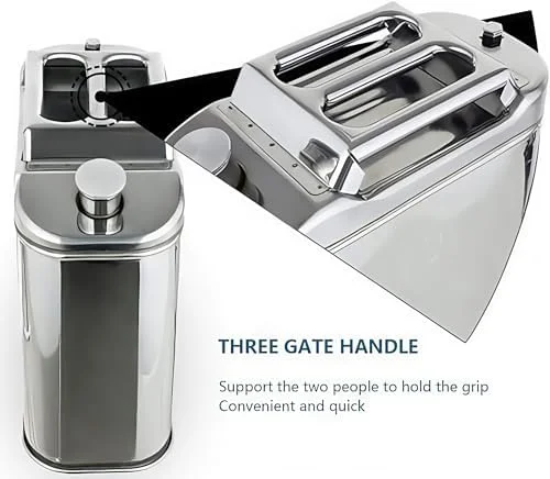 گالن بنزین استیل ضد زنگ، با دسته قابل حمل، نازل تهویه اتوماتیک، گالن سوخت خودرو با صرفه جویی در انرژی برای بنزین و گالن فلزی قابل حمل