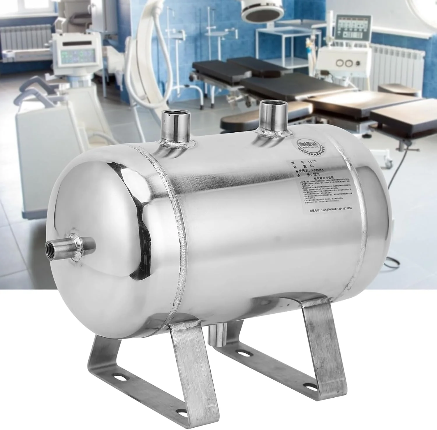 مخزن ذخیره گاز 5 لیتری استیل ضد زنگ، مخزن 4 پورت برای جعبه هوا، بافر خلاء برای تولید صنعتی، فشار قوی 1/4NPT