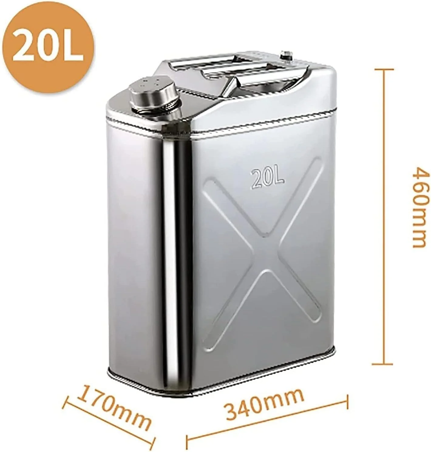 ظرف بنزین، ظرف سوخت فولادی ضد زنگ 304 برای ذخیره سازی سوخت، گازوئیل، نفت، پشتیبان اضطراری برای وسایل نقلیه (A 20L)