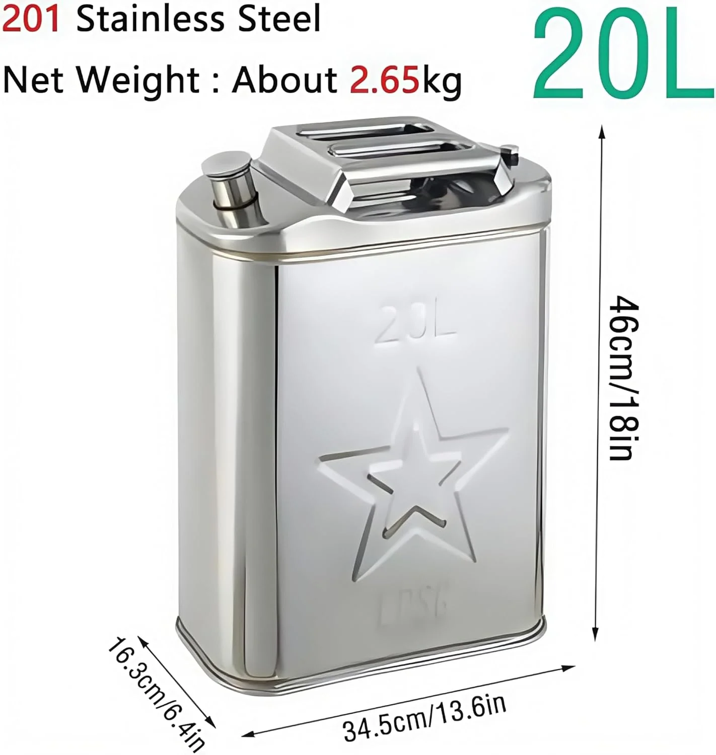 گالن بنزین استیل ضد زنگ با دسته قابل حمل، نازل تهویه اتوماتیک، گالن سوخت خودرو با صرفه جویی در انرژی برای بنزین و گالن فلزی قابل حمل