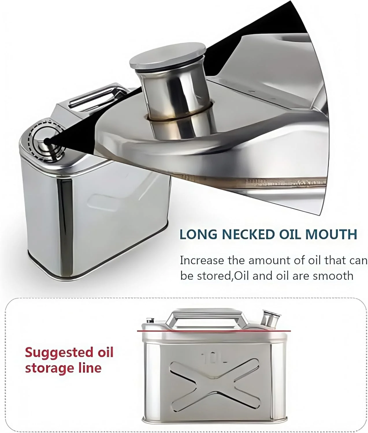 گالن بنزین استیل ضد زنگ با دسته قابل حمل، نازل تهویه اتوماتیک، گالن سوخت خودرو با صرفه جویی در انرژی برای بنزین و گالن فلزی قابل حمل