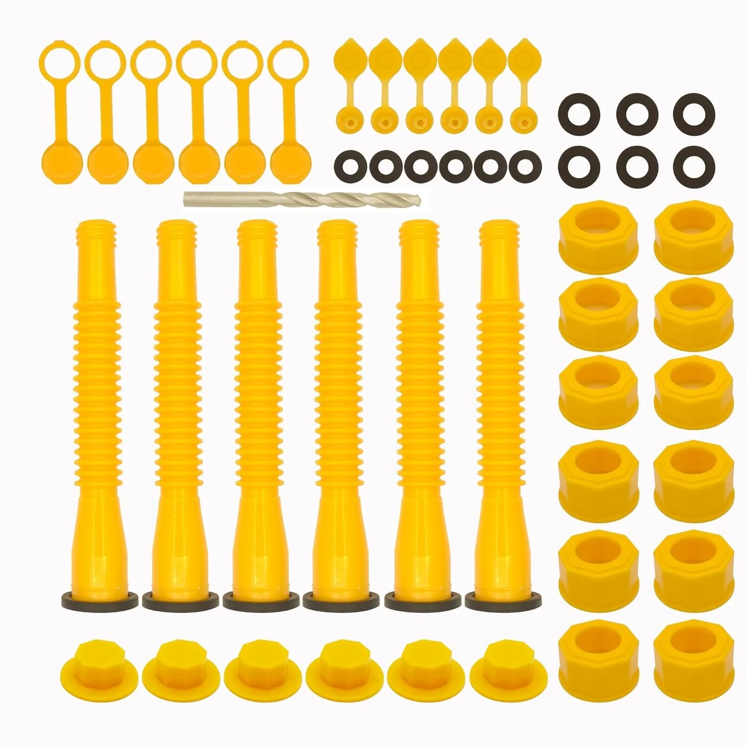 مجموعه جایگزینی لوله خروجی قوطی بنزین، نصب آسان لوله قوطی بنزین مدل قدیمی، لوله انعطاف پذیر مناسب برای اکثر قوطی های روغن 1/2/5/10 گالنی (6 عددی - زرد)