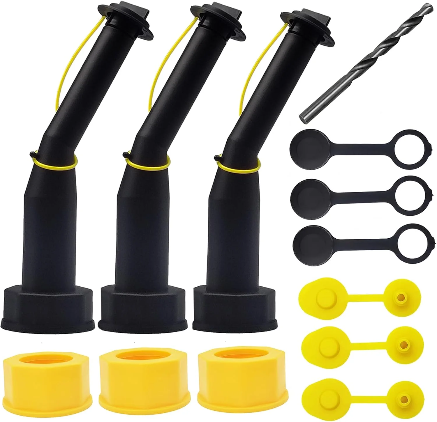 کیت تعویض نازل مخزن بنزین، نازل های زاویه دار ضد نشت جهانی، واشر، صفحه فیلتر، درپوش هواکش، مته برای مخزن بنزین قدیمی سازگار با Midwest Blitz Gott Rubbermaind Essence Scepter (بسته 3 عددی)