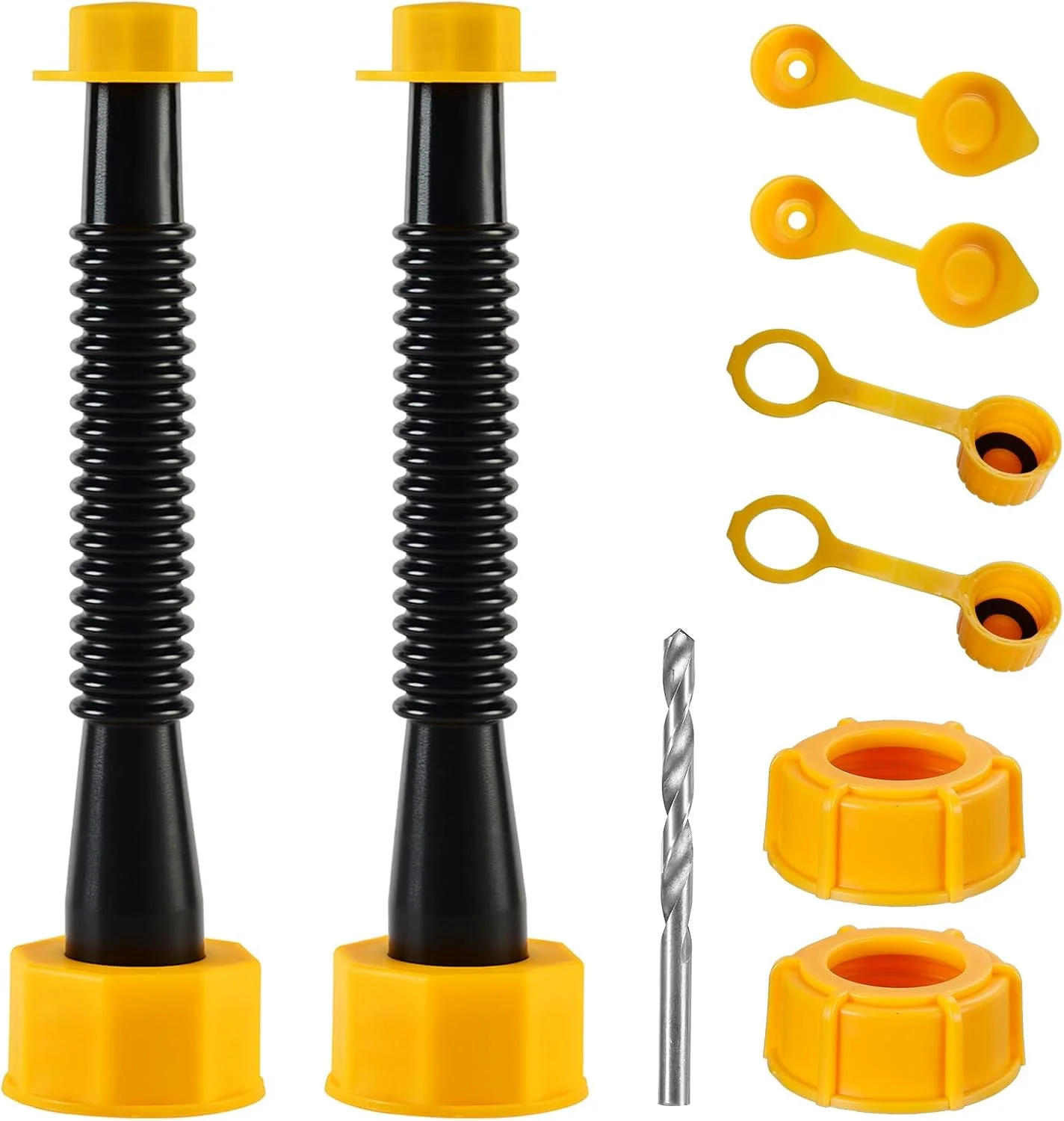 نازل جایگزین برای گالن بنزین، نازل گالن بنزین. طول شلنگ 8.1 اینچ، استفاده آسان تر. مناسب برای اکثر گالن های روغن 1/2/5/10 گالن. همراه با درپوش های هواکش گالن بنزین، پد لاستیکی ضخیم، پوشش نازل، درپوش پایه (2 عدد - مشکی)