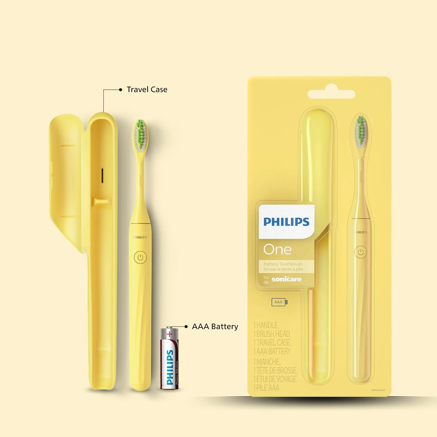 مسواک برقی باتری خور فیلیپس از Sonicare | تایمر هوشمند 2 دقیقه ای و Quadpacer | شیک و سبک | کیف مسافرتی | مسواک باتری خور | برس نرم | 90 روز استفاده با یک باتری AAA | زرد انبه ای | HY1100/02