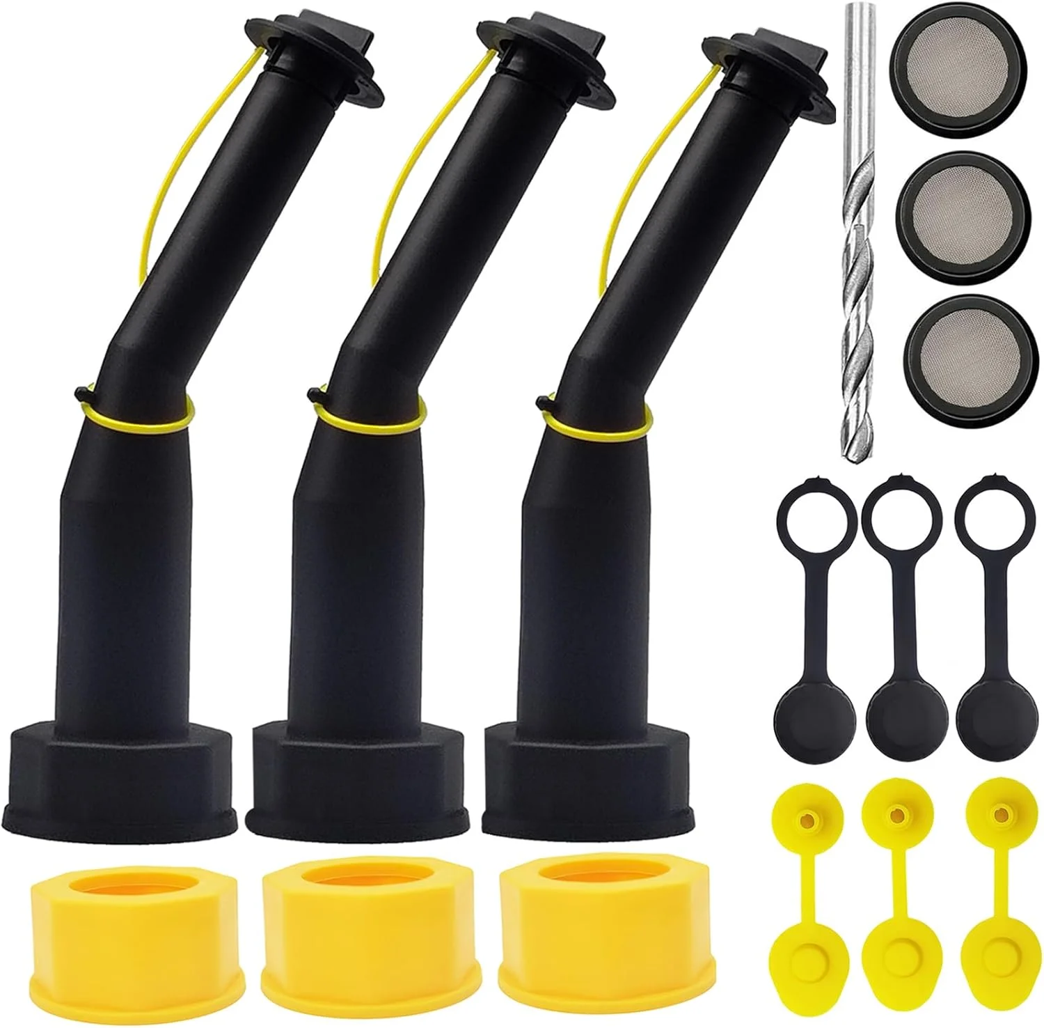 نازل جایگزین برای گالن بنزین مدل قدیمی به همراه نازل انعطاف پذیر، درپوش های پیچی با رزوه درشت و ریز، درپوش هواکش، سازگار با اکثر مخازن سوخت قدیمی و دبه های آب - بسته 3 عددی