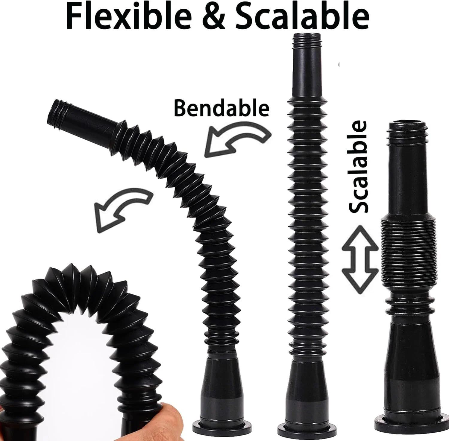 نازل جایگزین برای دبه بنزین با نازل انعطاف پذیر و مقیاس پذیر 30 سانتی متری، درپوش هواکش، درپوش پایه، مته، سازگار با Midwest Scepter Gott Blitz اکثر دبه های سوخت قدیمی 1، 2، 5 گالن، بسته 5 عددی (مشکی)