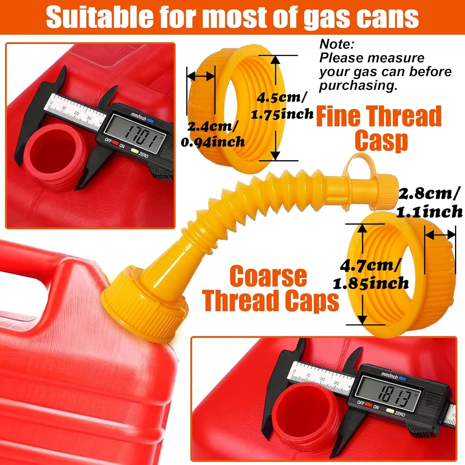 مجموعه جایگزین نازل مخزن سوخت، 3 عدد لوله زرد خم شو، نازل آسان ریز، 6 عدد درپوش پیچی با درپوش هواکش مخزن سوخت، نازل مخزن سوخت