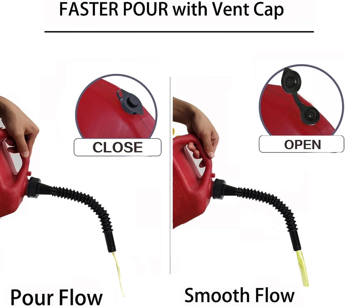 نازل جایگزین برای دبه بنزین با نازل انعطاف پذیر و مقیاس پذیر 30 سانتی متری، درپوش هواکش، درپوش پایه، مته، سازگار با Midwest Scepter Gott Blitz اکثر دبه های سوخت قدیمی 1، 2، 5 گالن، بسته 5 عددی (مشکی)