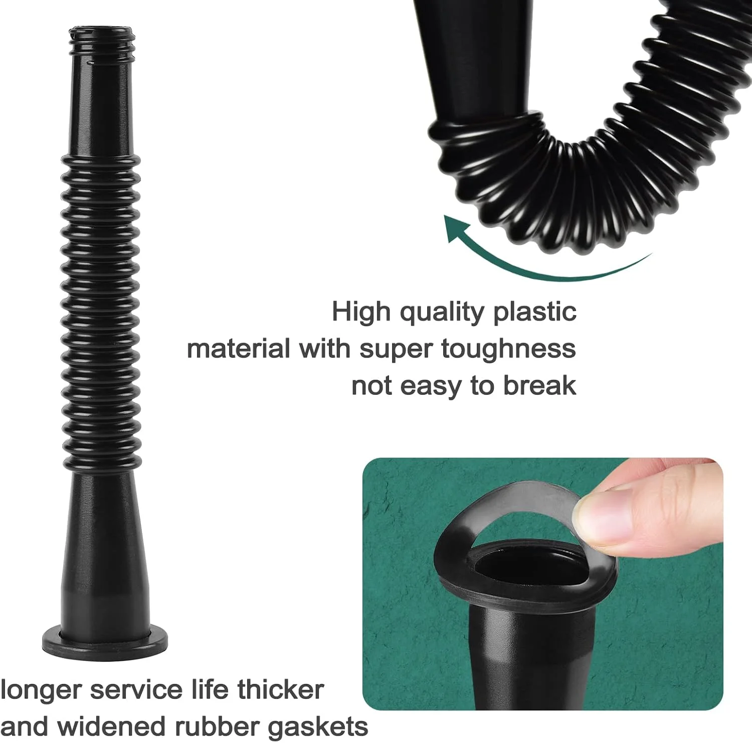 نازل جایگزین برای گالن بنزین، نازل گالن بنزین. طول شلنگ 8.1 اینچ، استفاده آسان تر. مناسب برای اکثر گالن های روغن 1/2/5/10 گالن. همراه با درپوش های هواکش گالن بنزین، پد لاستیکی ضخیم، پوشش نازل، درپوش پایه (2 عدد - مشکی)