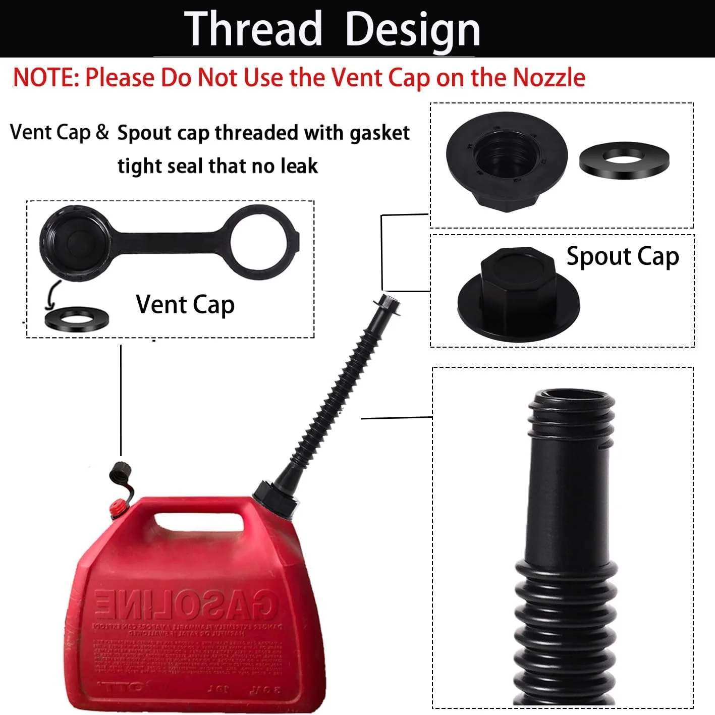 نازل جایگزین برای دبه بنزین با نازل انعطاف پذیر و مقیاس پذیر 30 سانتی متری، درپوش هواکش، درپوش پایه، مته، سازگار با Midwest Scepter Gott Blitz اکثر دبه های سوخت قدیمی 1، 2، 5 گالن، بسته 5 عددی (مشکی)