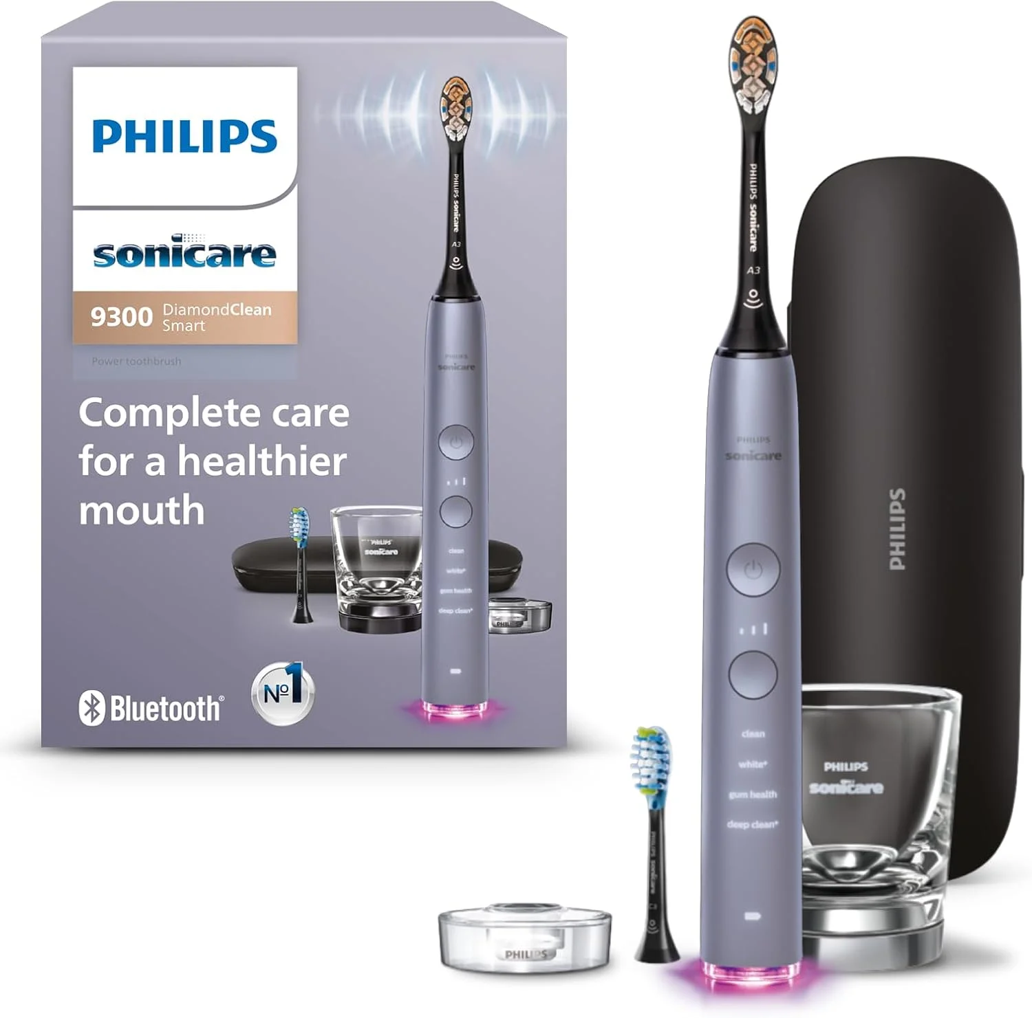 مسواک برقی هوشمند و قابل شارژ Philips Sonicare DiamondClean برای مراقبت کامل از دهان و دندان - سری 9300، خاکستری، HX9903/45