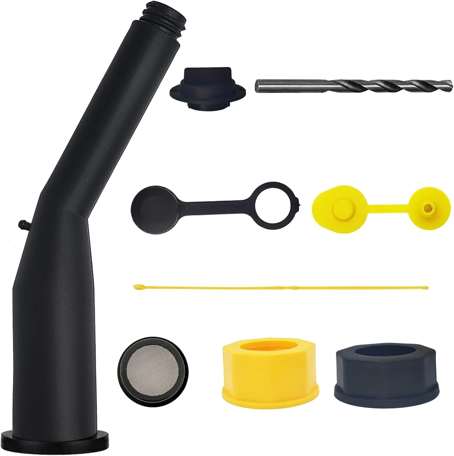 کیت جایگزینی نازل خروجی بنزین، کیت جهانی نازل های زاویه دار ضد نشت، واشر، صفحه فیلتر، درپوش هواکش، مته برای مدل های قدیمی بنزین سازگار با Midwest Blitz Gott Rubbermaind Essence Scepter (تک عددی)