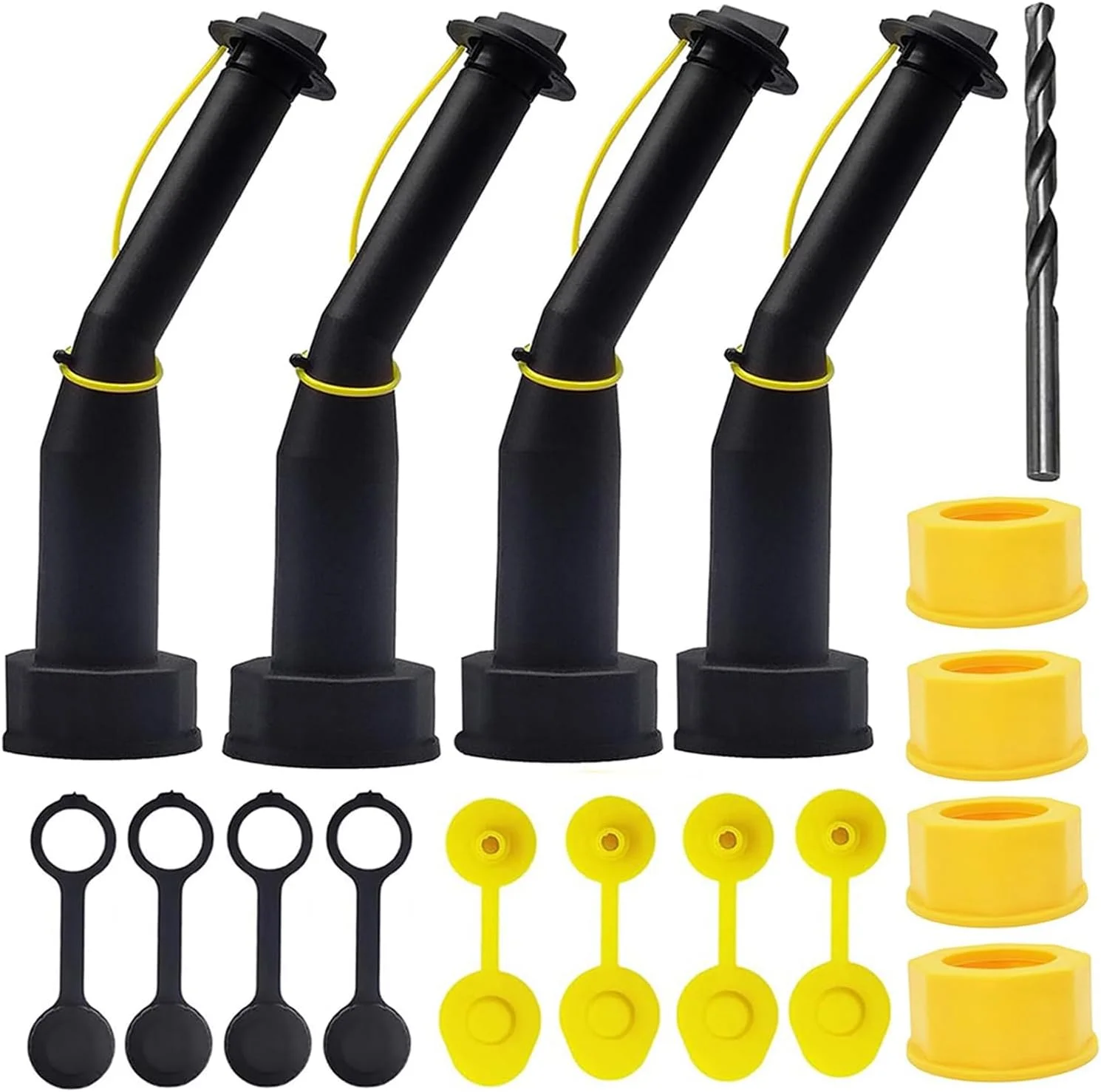 نازل جایگزین برای گالن بنزین مدل قدیمی به همراه نازل انعطاف پذیر، درپوش های پیچی با رزوه درشت و ریز، درپوش هواکش، سازگار با اکثر مخازن سوخت قدیمی و دبه های آب - بسته 4 عددی