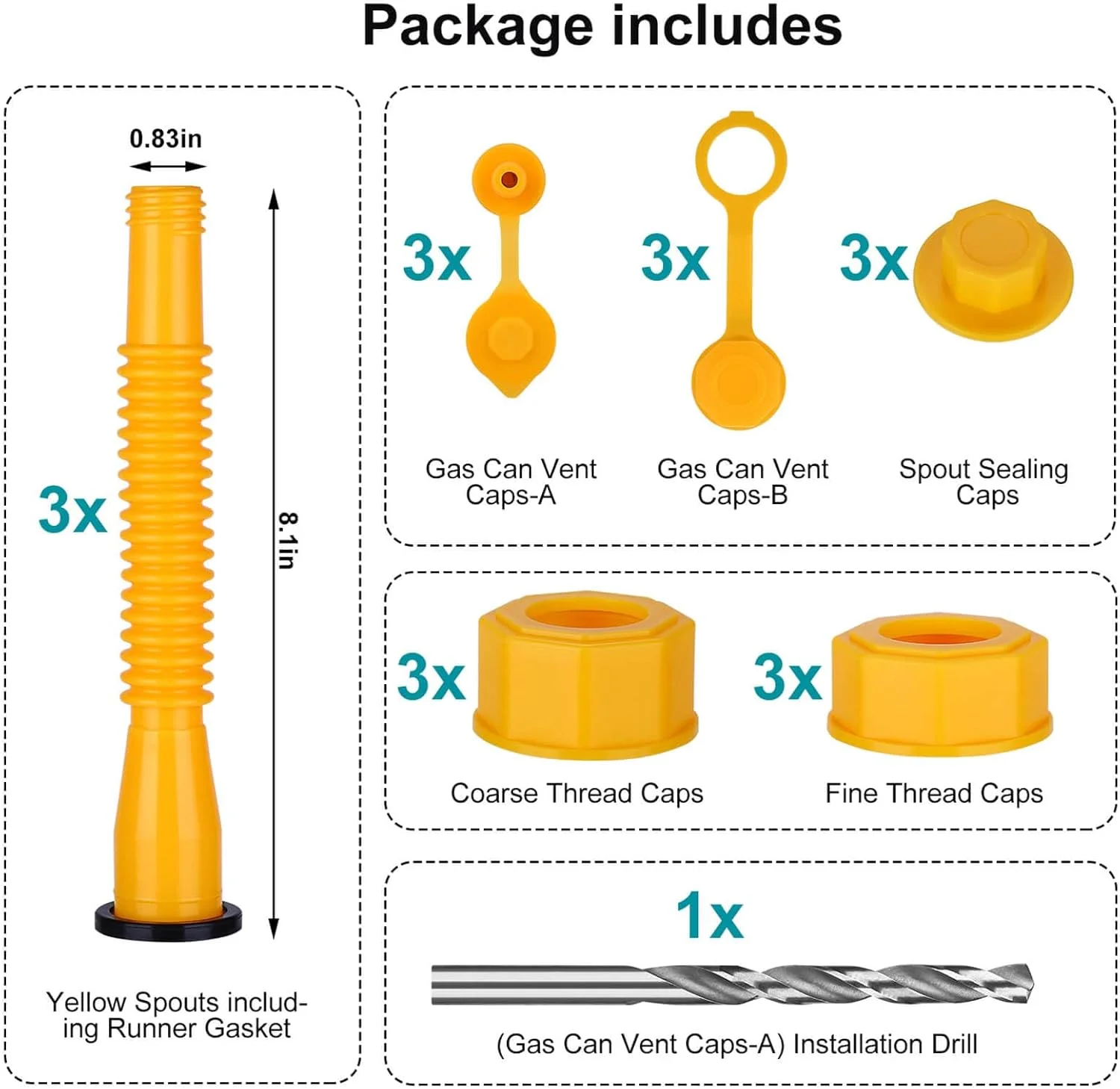 نازل جایگزین برای گالن بنزین، نازل گالن سوخت، نازل مخزن بنزین، نازل گالن بنزین، (کیت 3 عددی - زرد) با 3 عدد درب رزوه درشت و 3 عدد درب رزوه ریز، نازل انعطاف پذیر مناسب، دارای حلقه آب بندی داخلی برای جلوگیری از نشتی نازل جایگزین برای گالن بنزین، نازل گالن سوخت، نازل مخزن بنزین، نازل گالن بنزین، (کیت 3 عددی - زرد) با 3 عدد درب رزوه درشت و 3 عدد درب رزوه ریز، نازل انعطاف پذیر مناسب، دارای حلقه آب بندی داخلی برای جلوگیری از نشتی