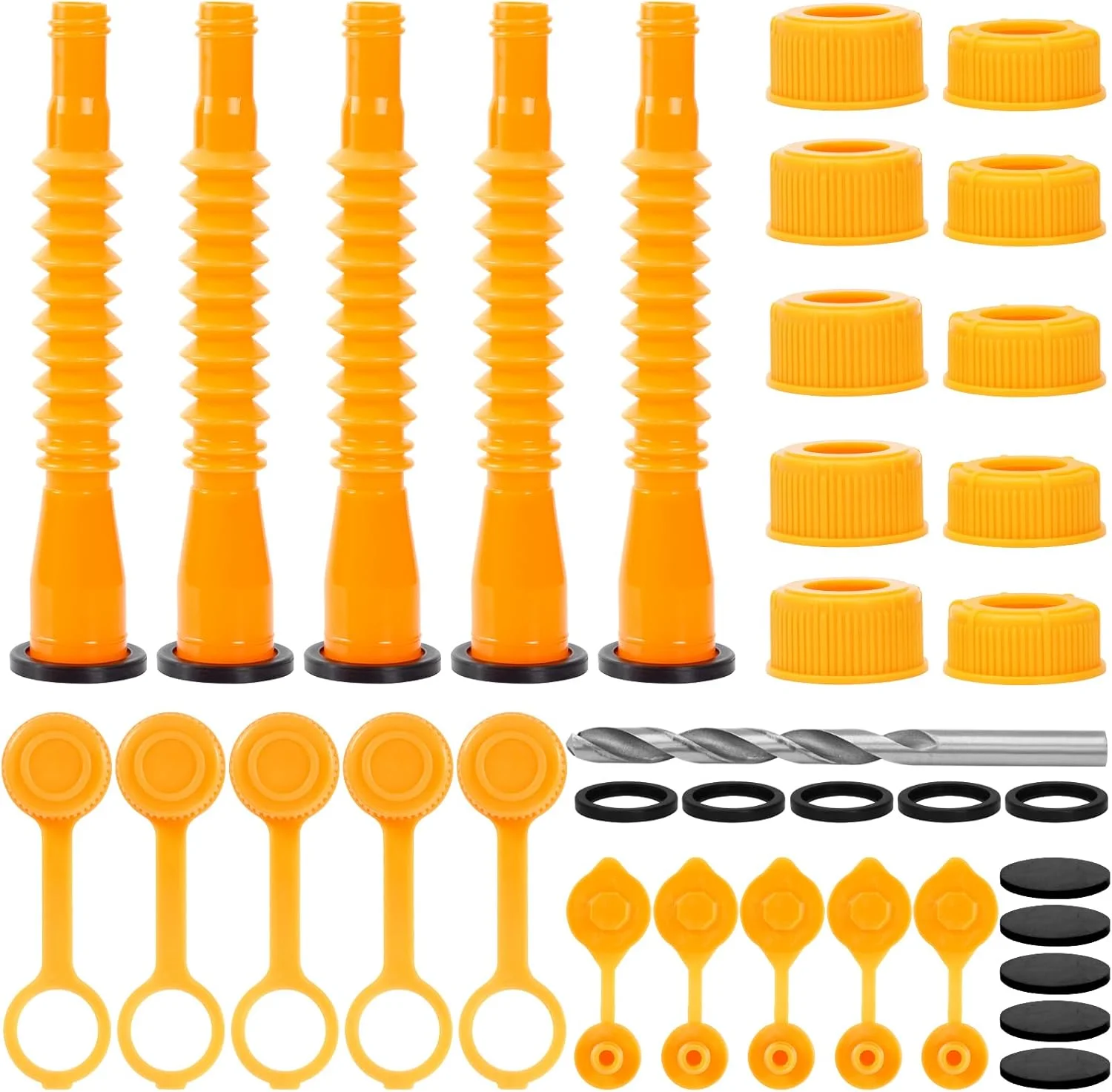 پک 5 عددی جایگزین نازل خروجی بنزین، نازل قابل افزایش طول برای ظروف بنزین 1/2/5/10 گالنی، بادوام، ضد نشت، طراحی آسان برای ریختن