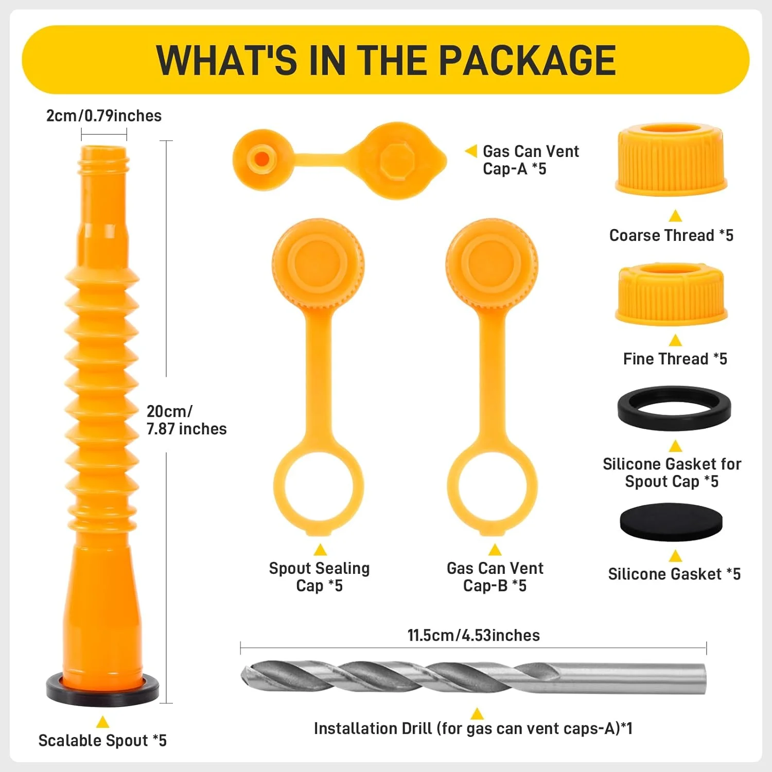 پک 5 عددی جایگزین نازل خروجی بنزین، نازل قابل افزایش طول برای ظروف بنزین 1/2/5/10 گالنی، بادوام، ضد نشت، طراحی آسان برای ریختن