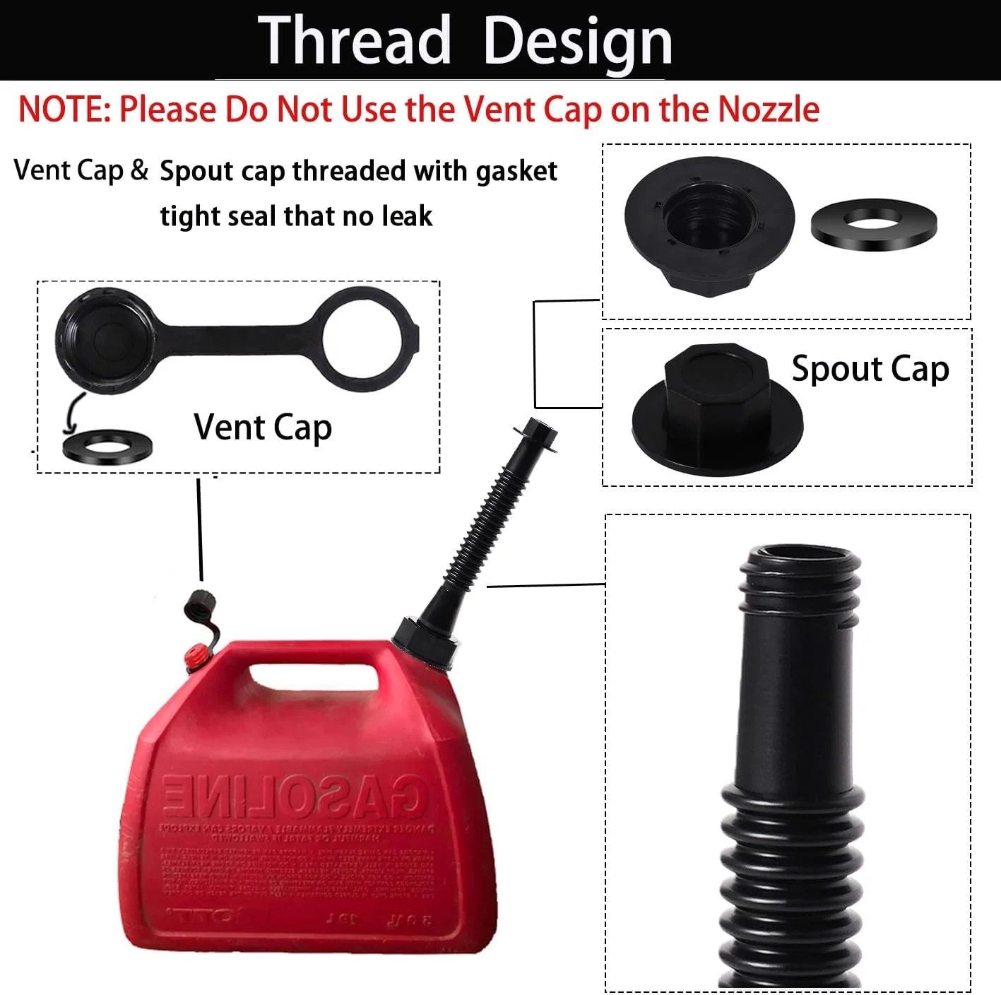 نازل جایگزین برای گالن بنزین، مدل قدیمی، انعطاف پذیر، به همراه واشر، درپوش هواکش، درپوش پایه و مته، سازگار با Midwest Gott Blitz و اکثر گالن های سوخت قدیمی، مناسب برای گالن های 1، 2، 5 و 10 گالنی، رنگ مشکی