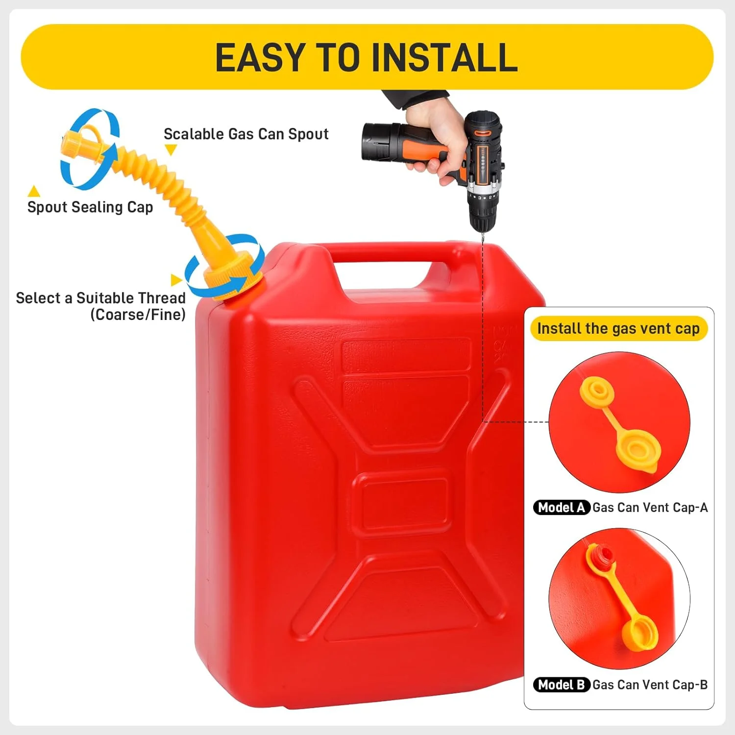 پک 5 عددی جایگزین نازل خروجی بنزین، نازل قابل افزایش طول برای ظروف بنزین 1/2/5/10 گالنی، بادوام، ضد نشت، طراحی آسان برای ریختن