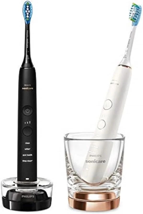 مسواک برقی فیلیپس Sonicare DiamondClean 9000، مسواک صوتی با اپلیکیشن، سنسور فشار، 4 حالت مسواک زدن، لیوان شارژ، مشکی/رزگلد، بسته دوتایی، HX9914/57