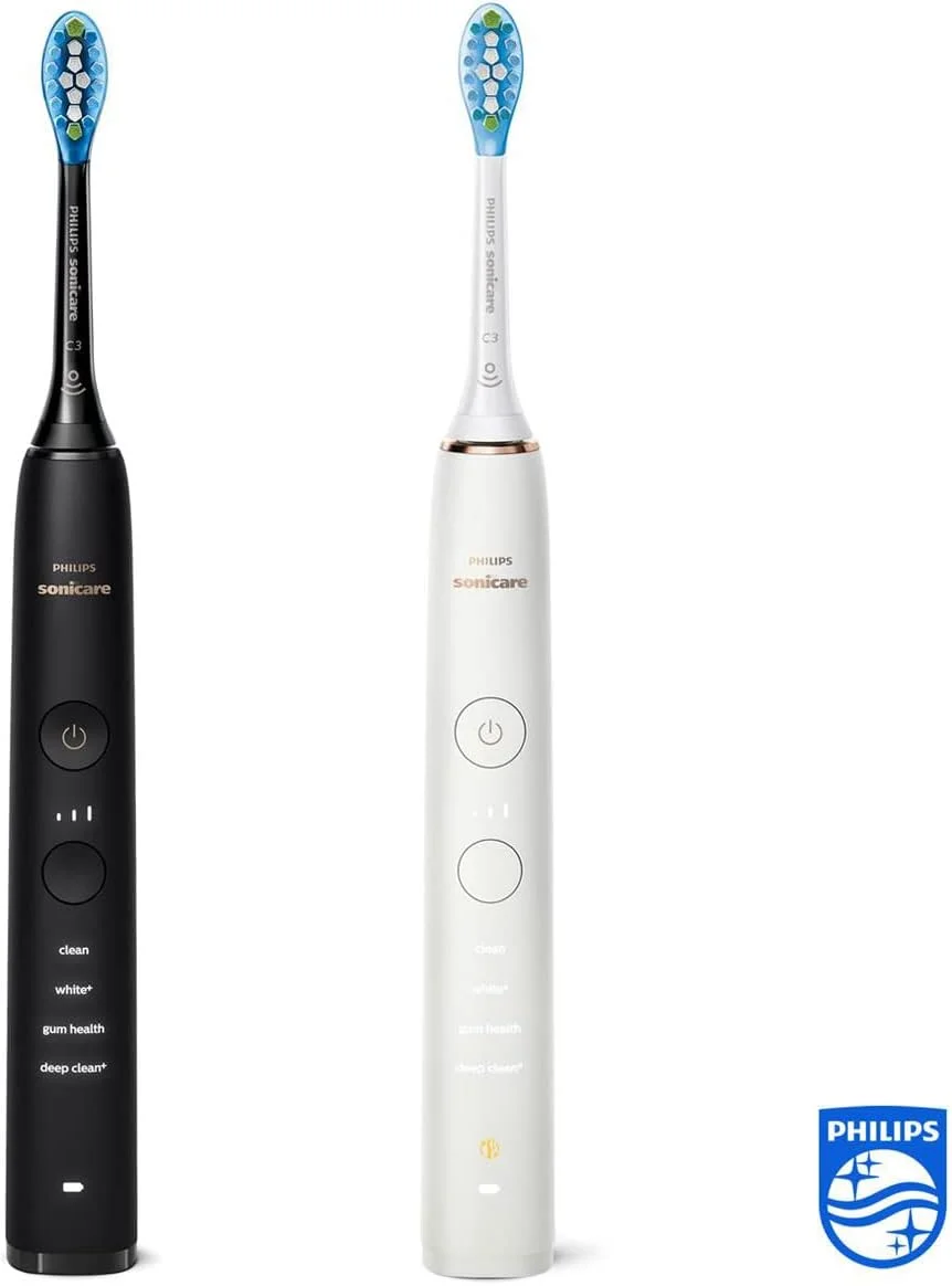 مسواک برقی سونیک فیلیپس Sonicare DiamondClean سری 9000، بسته دوتایی، سفید کننده پیشرفته، با اپلیکیشن موبایل، مشکی/رزگلد (HX9914/61)