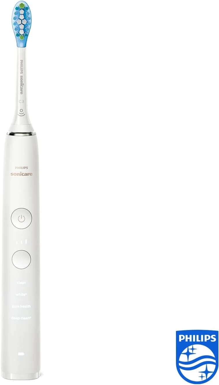مسواک برقی فیلیپس Sonicare DiamondClean 9000 مدل HX9911/27 - مسواک صوتی با 4 برنامه تمیز کردن، 3 شدت، کنترل فشار، لیوان شارژ و کیف شارژ مسافرتی USB، سفید