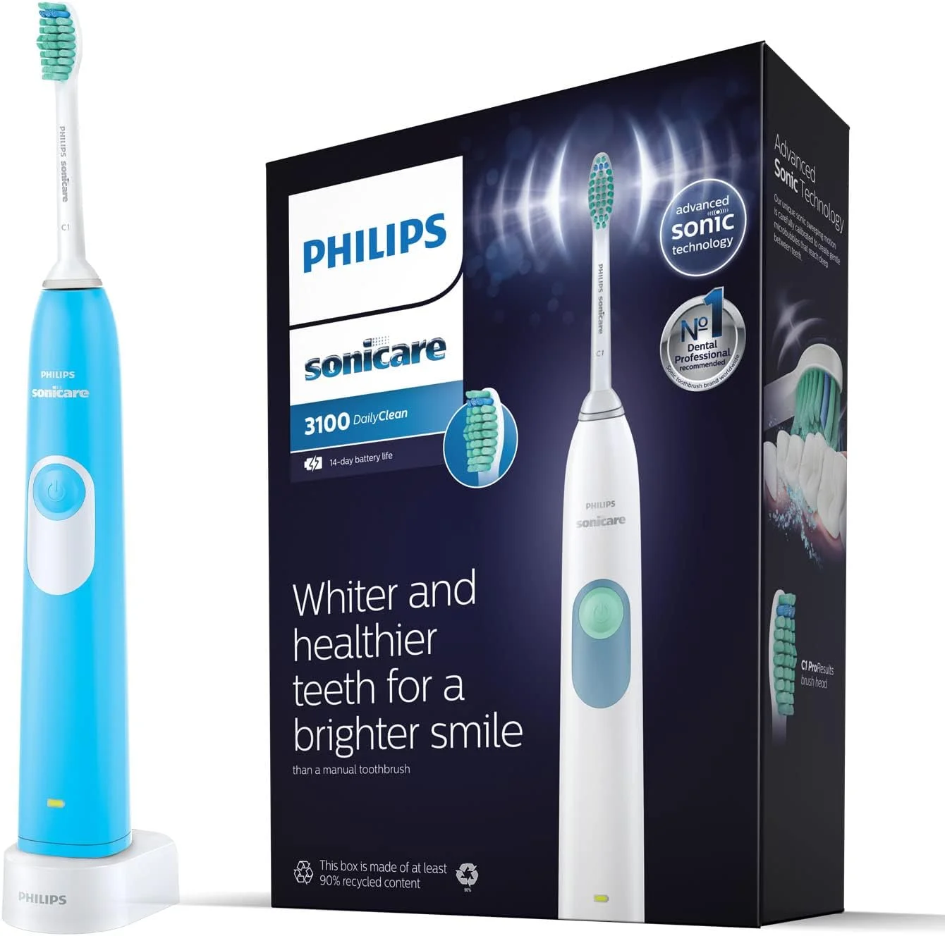 مسواک برقی فیلیپس Sonicare DailyClean 3100، آبی (دوشاخه حمام 2 پین بریتانیا) HX6221/66