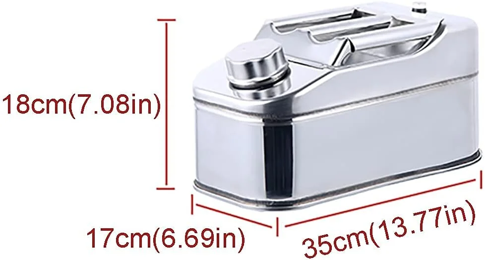 گالن سوخت فلزی قابل حمل 5 لیتری، گالن بنزین استیل ضد زنگ 304 با لوله راهنمای روغن، مخزن سوخت برای حمل و نقل و ذخیره سازی سوخت 5 لیتری