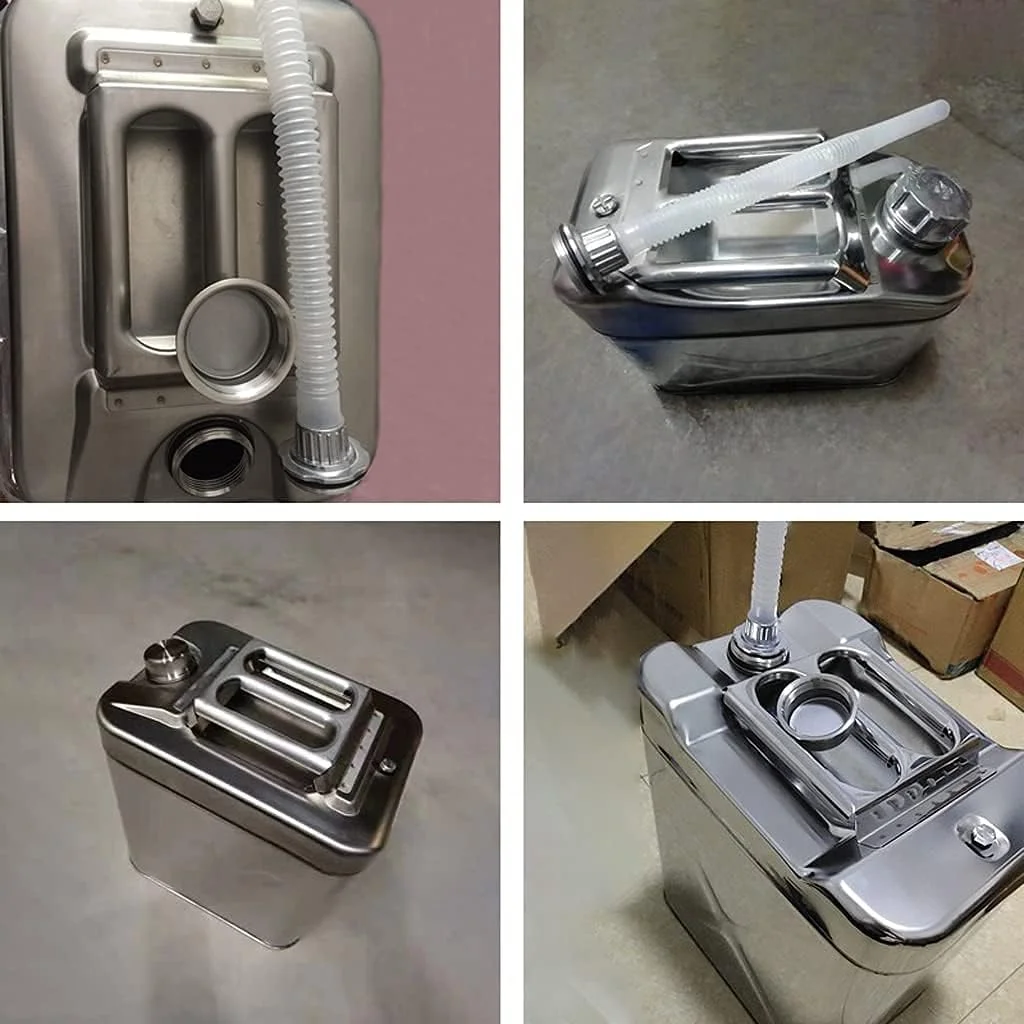 گالن سوخت فلزی قابل حمل 5 لیتری، گالن بنزین استیل ضد زنگ 304 با لوله راهنمای روغن، مخزن سوخت برای حمل و نقل و ذخیره سازی سوخت 5 لیتری