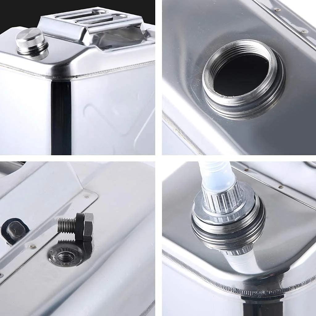 گالن سوخت فلزی قابل حمل 5 لیتری، گالن بنزین استیل ضد زنگ 304 با لوله راهنمای روغن، مخزن سوخت برای حمل و نقل و ذخیره سازی سوخت 5 لیتری