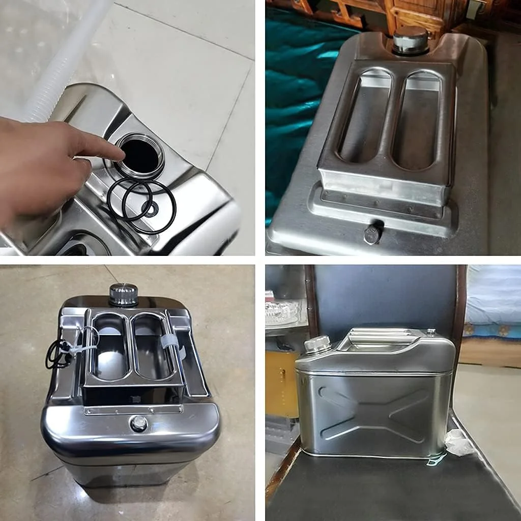 گالن فلزی قابل حمل 304 استیل ضد زنگ بنزین با لوله راهنمای روغن مناسب حمل و نقل، کمپینگ و مسافرت (15 لیتر)