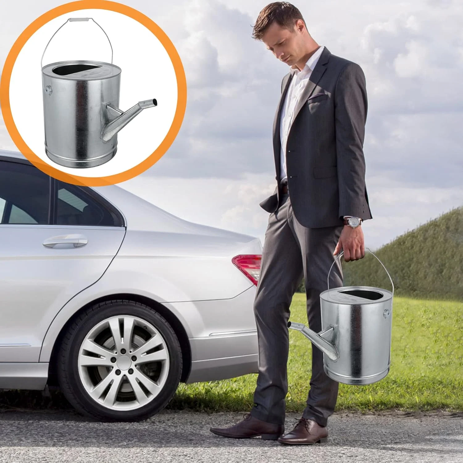 FFAACCA مخزن گاز قابل حمل، مخزن هوای قابل حمل، قوطی ایمنی بنزین، قوطی سوخت فلزی گالوانیزه، مخزن روغن بنزین، ظرف روغن برای خانه 15 لیتری، ظرف نگهدارنده گریس