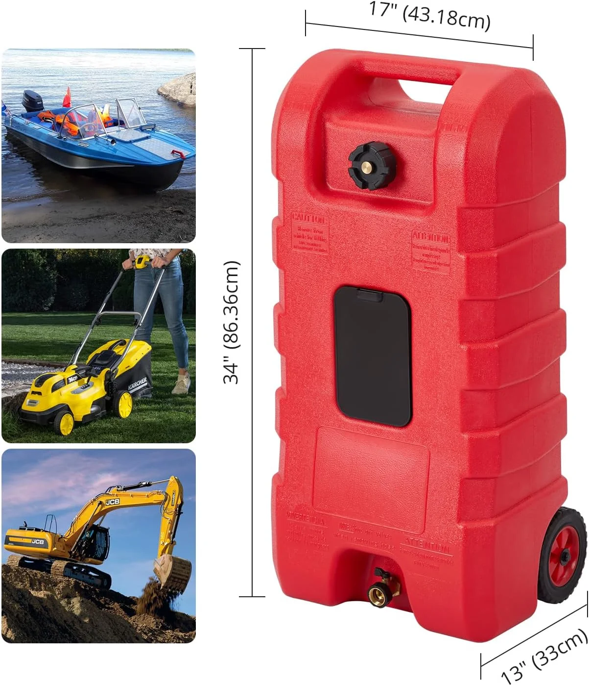 مخزن سوخت قابل حمل 15 گالن با چرخ، پمپ دستی سیفون با نرخ جریان 2 گالن و شلنگ 10 فوتی برای بنزین و گازوئیل