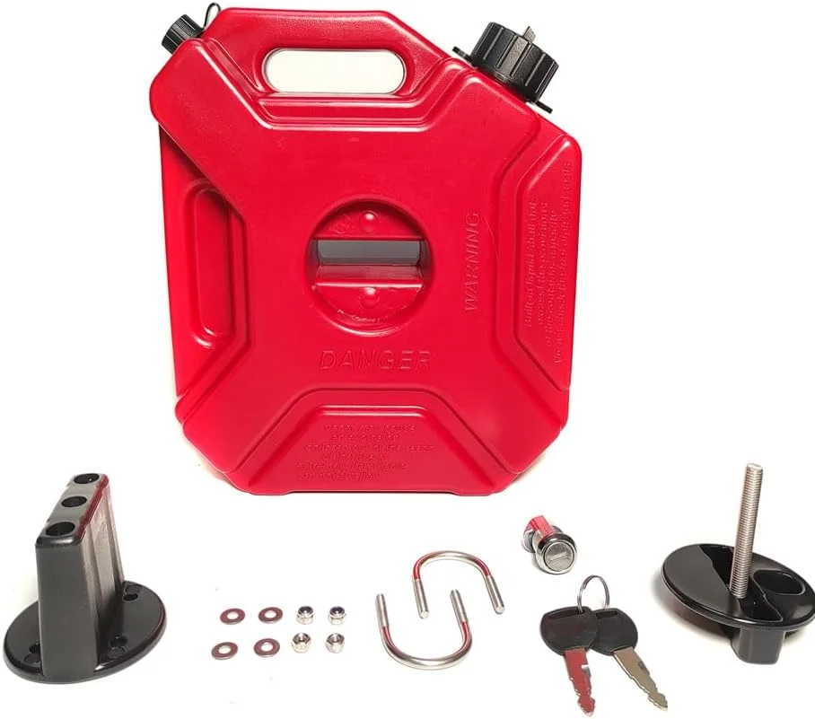 مجموعه مخزن سوخت قابل حمل 5 لیتری، قرمز، مخازن انتقال سوخت پلاستیکی سنگین، مناسب موتور سیکلت، تویوتا و جیپ