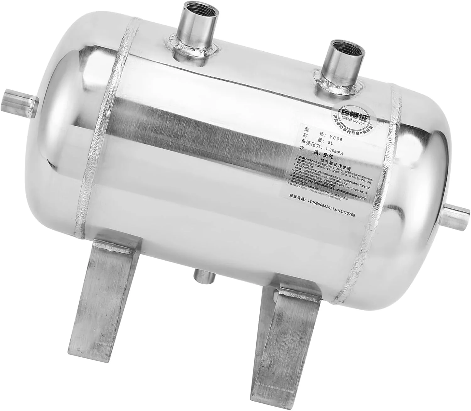 مخزن ذخیره گاز فولادی فشار قوی 1/4NPT 5 لیتری، مناسب برای کاربردهای صنعتی، خودرویی، انرژی و خلاء مخزن ذخیره گاز فولادی فشار قوی 1/4NPT 5 لیتری، مناسب برای کاربردهای صنعتی، خودرویی، انرژی و خلاء