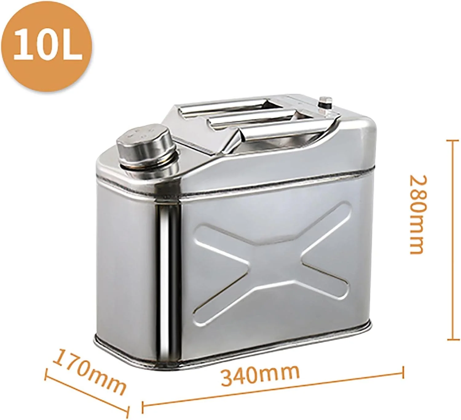 مخزن سوخت قابل حمل 201 از جنس استنلس استیل، گالن بنزین، ظرف یدکی خودرو، بنزین، موتورسیکلت، مخزن روغن خوراکی (10 لیتر)