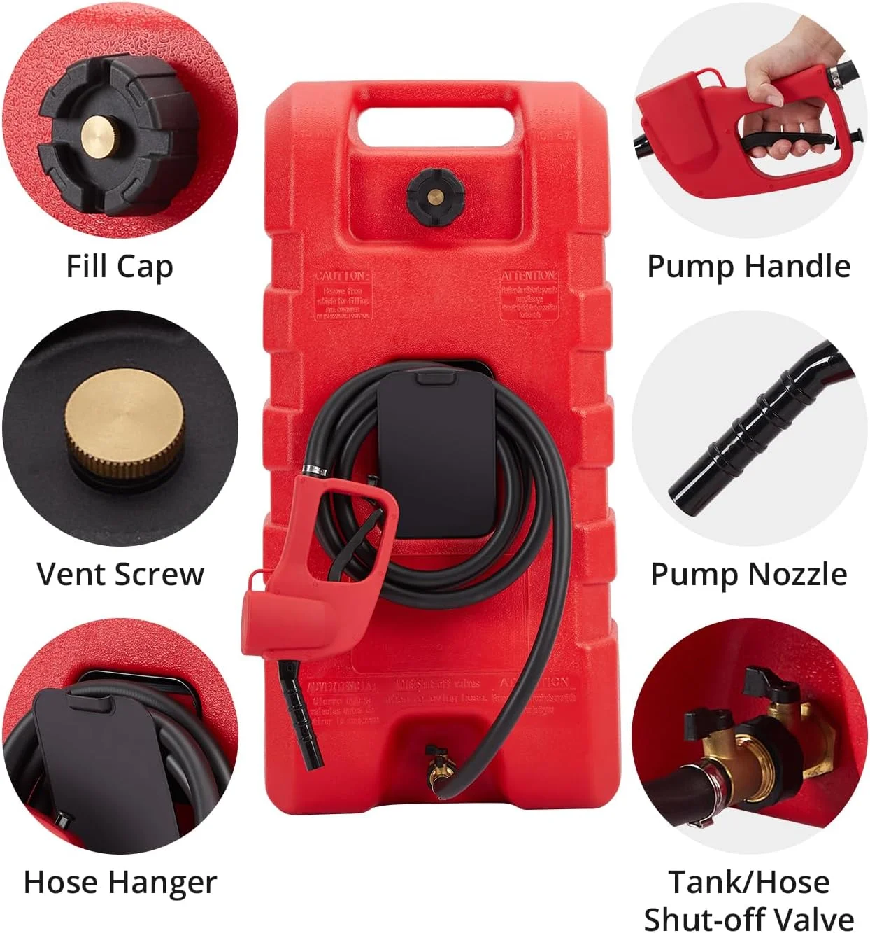 مخزن سوخت قابل حمل 15 گالن با چرخ، پمپ دستی سیفون با نرخ جریان 2 گالن و شلنگ 10 فوتی برای بنزین و گازوئیل