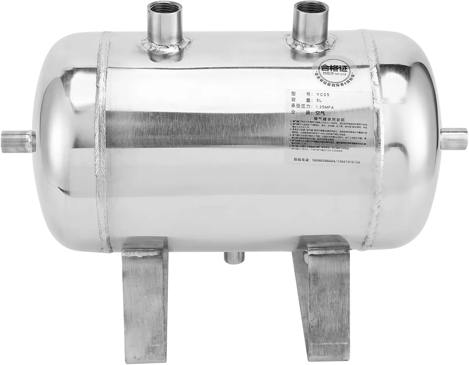 مخزن ذخیره گاز فولادی فشار قوی 1/4NPT 5 لیتری، مناسب برای کاربردهای صنعتی، خودرویی، انرژی و خلاء مخزن ذخیره گاز فولادی فشار قوی 1/4NPT 5 لیتری، مناسب برای کاربردهای صنعتی، خودرویی، انرژی و خلاء