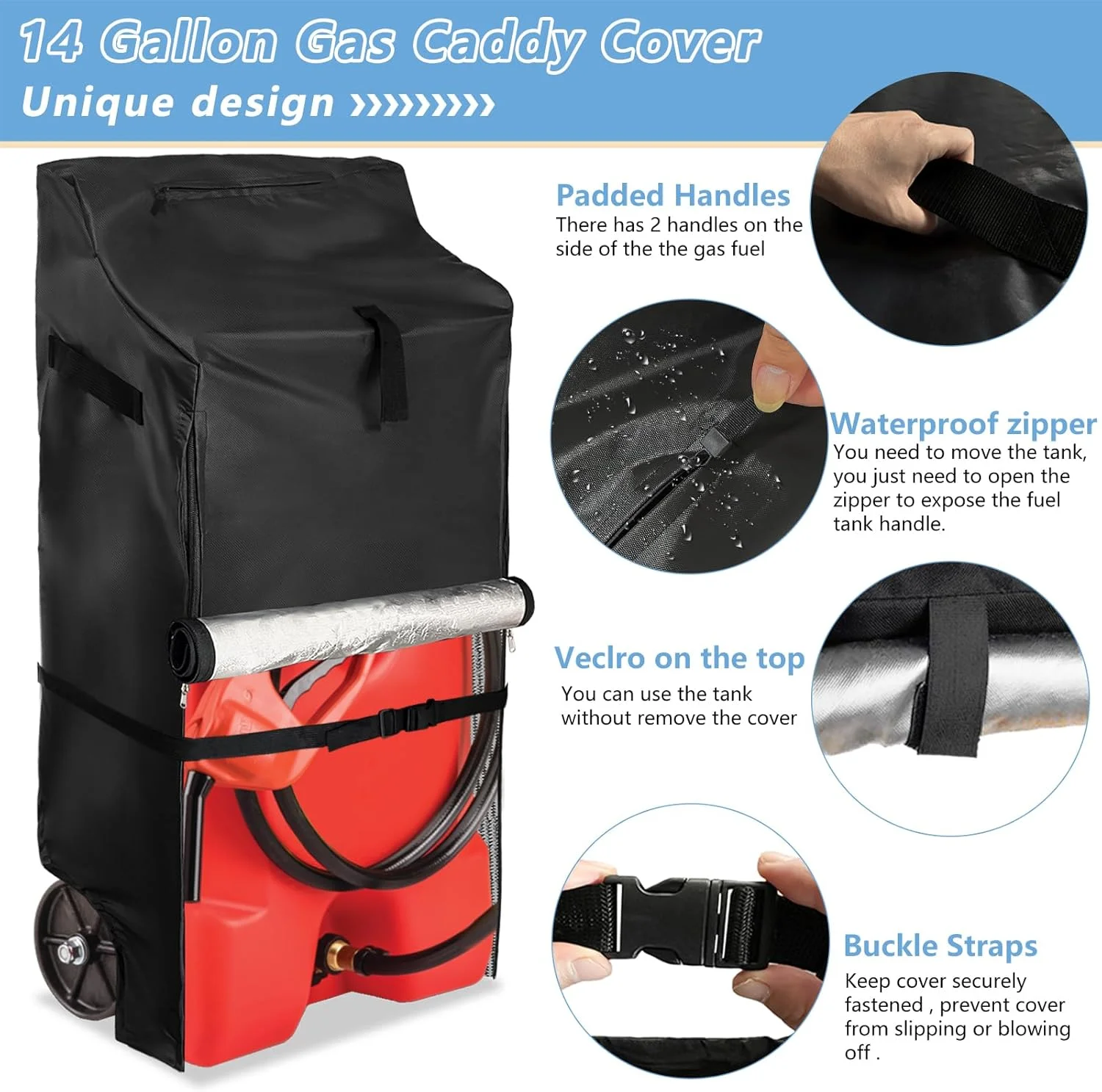 روکش مخزن گاز قابل حمل، برای مخزن سوخت گاز قابل حمل 14 گالنی، ضد آب و ضد اشعه ماوراء بنفش، دارای فویل آلومینیومی عایق، جلوگیری از دمای بالا. فقط روکش