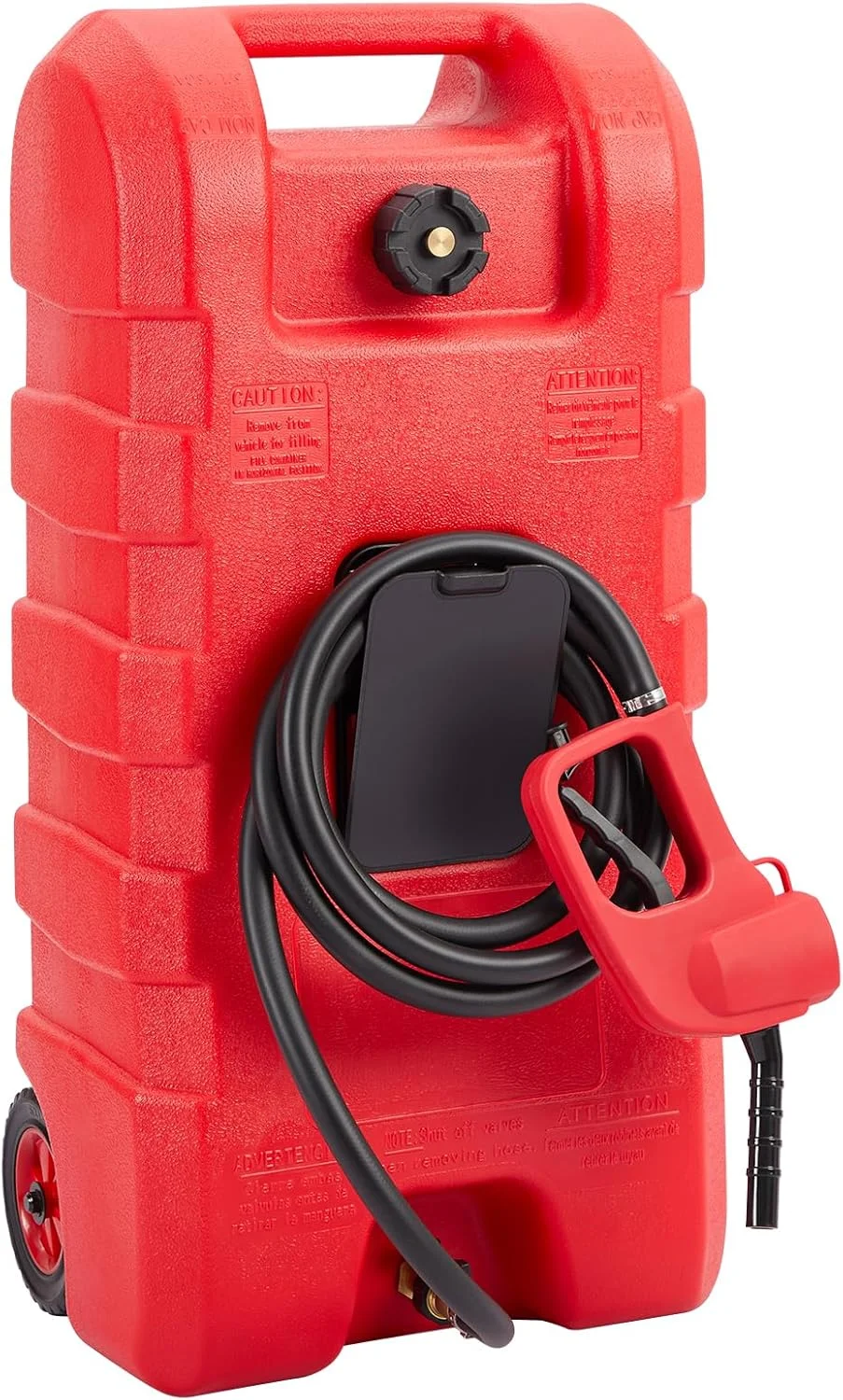 مخزن سوخت قابل حمل 15 گالن با چرخ، پمپ دستی سیفون با نرخ جریان 2 گالن و شلنگ 10 فوتی برای بنزین و گازوئیل